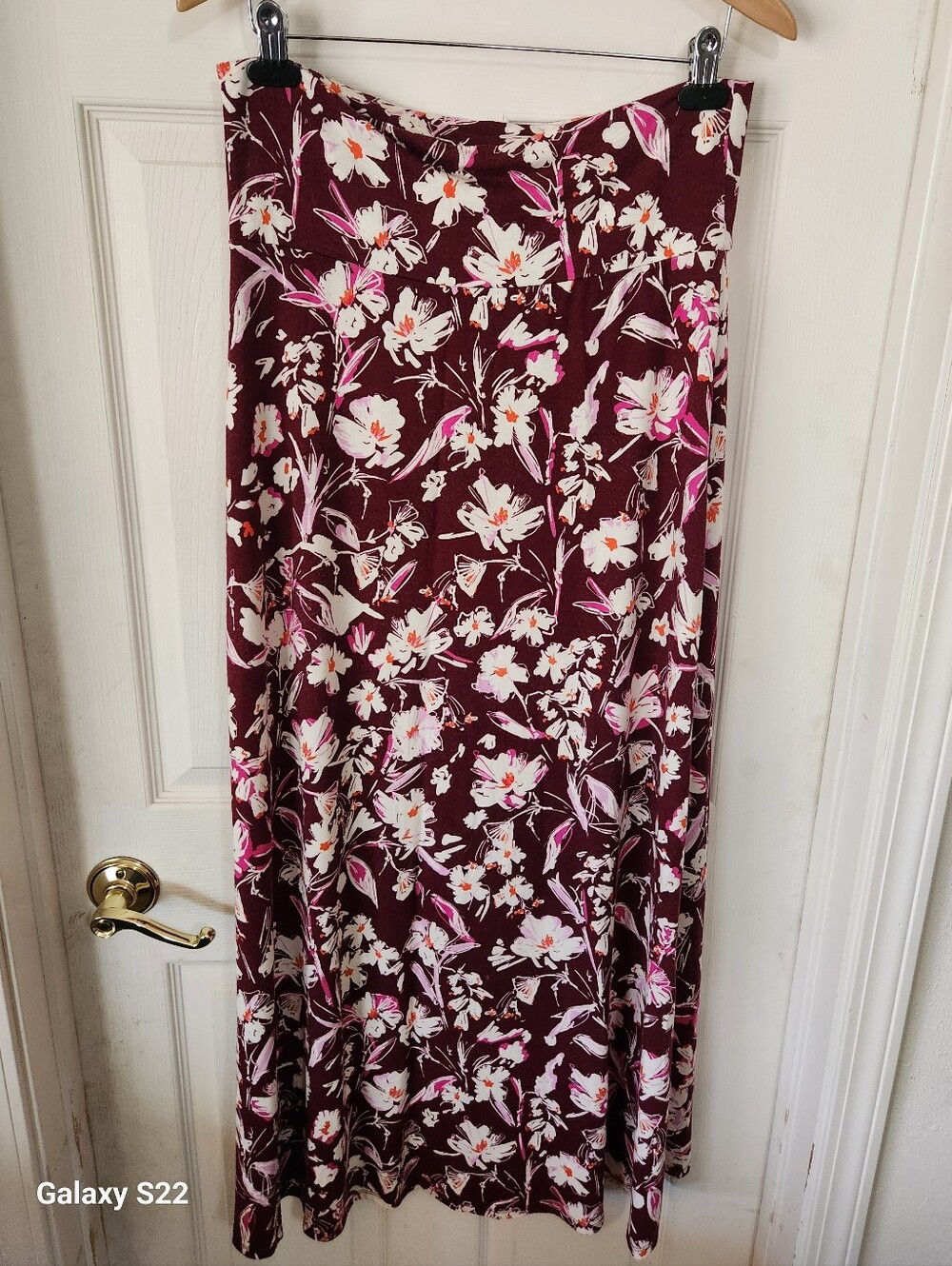 Floral Burgundy Midi Skirt with Pink & White Accents